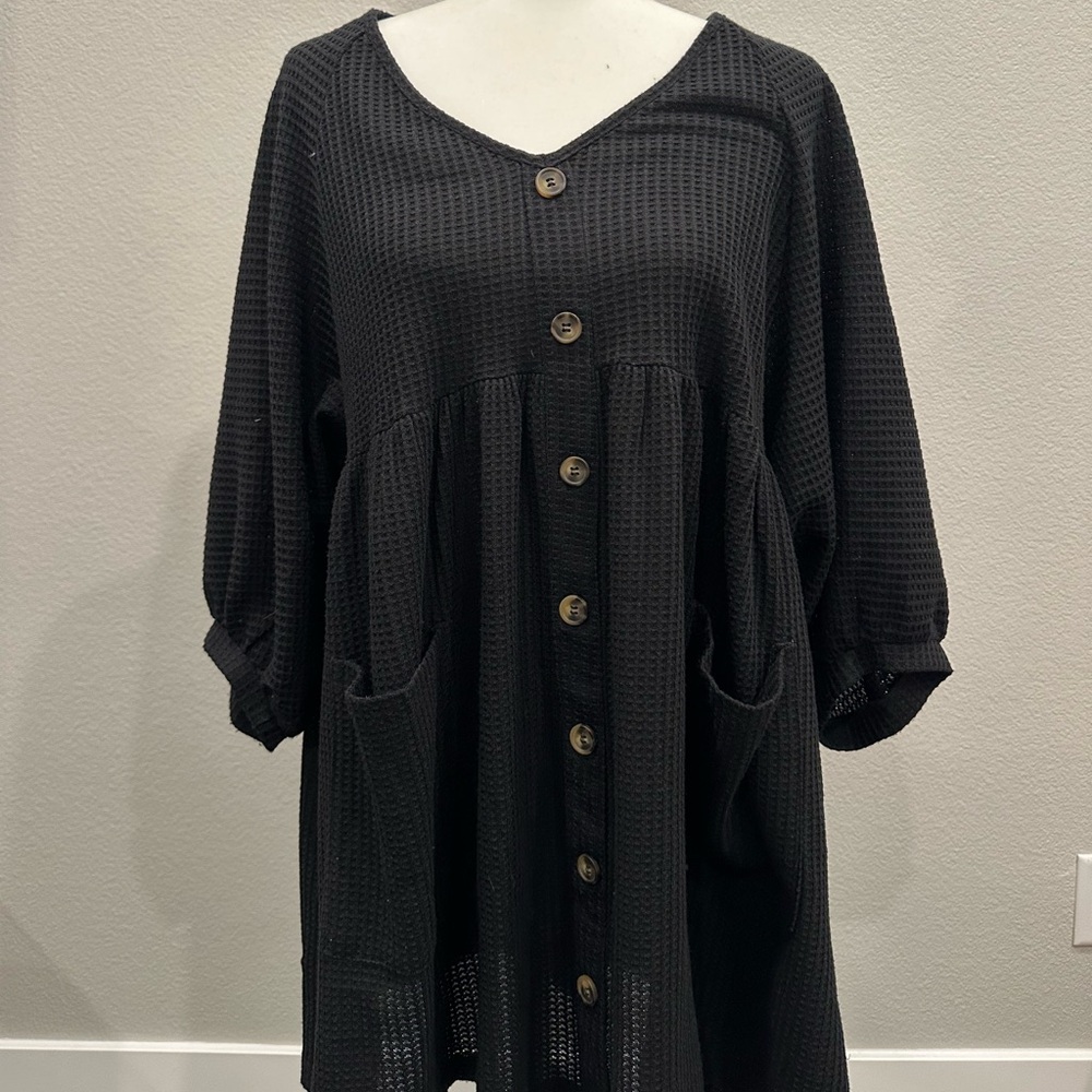 Size M Black Waffle Long sleeve dress